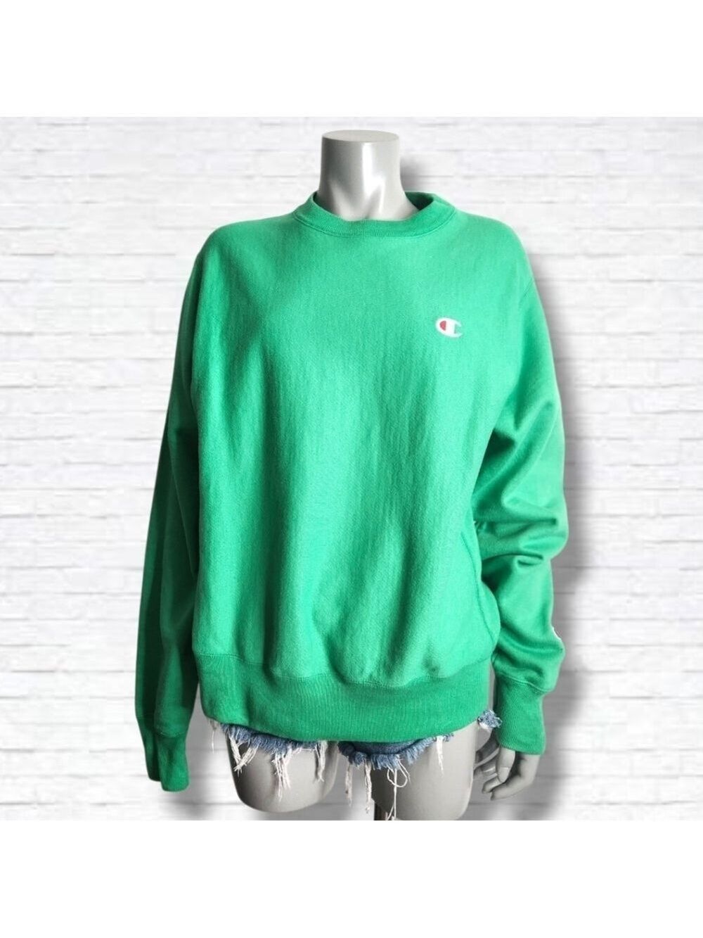 Champion Reverse Weave Kelly Green Crewneck Pullover Sweatshirt Size S